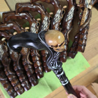 Skull Walking Cane - Ergonomic Wood Carved Gothic Cane - Black edition - GCArtis - Ergonomic Handle Canes - 