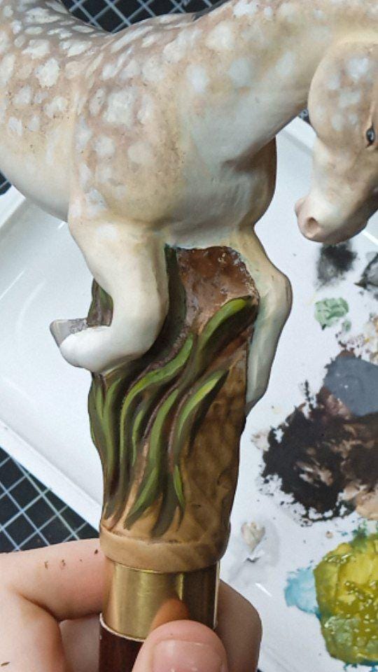 Galloping Champagne Dapple Gray Horse - Wooden Walking Cane Hand-Painted - GCArtis - Lux Hand Painted Canes - 