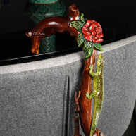 Hand Carved Iguana & Rose Flower Walking Cane – Elegant Wooden Stick - GCArtis - Lux Hand Painted Canes - 
