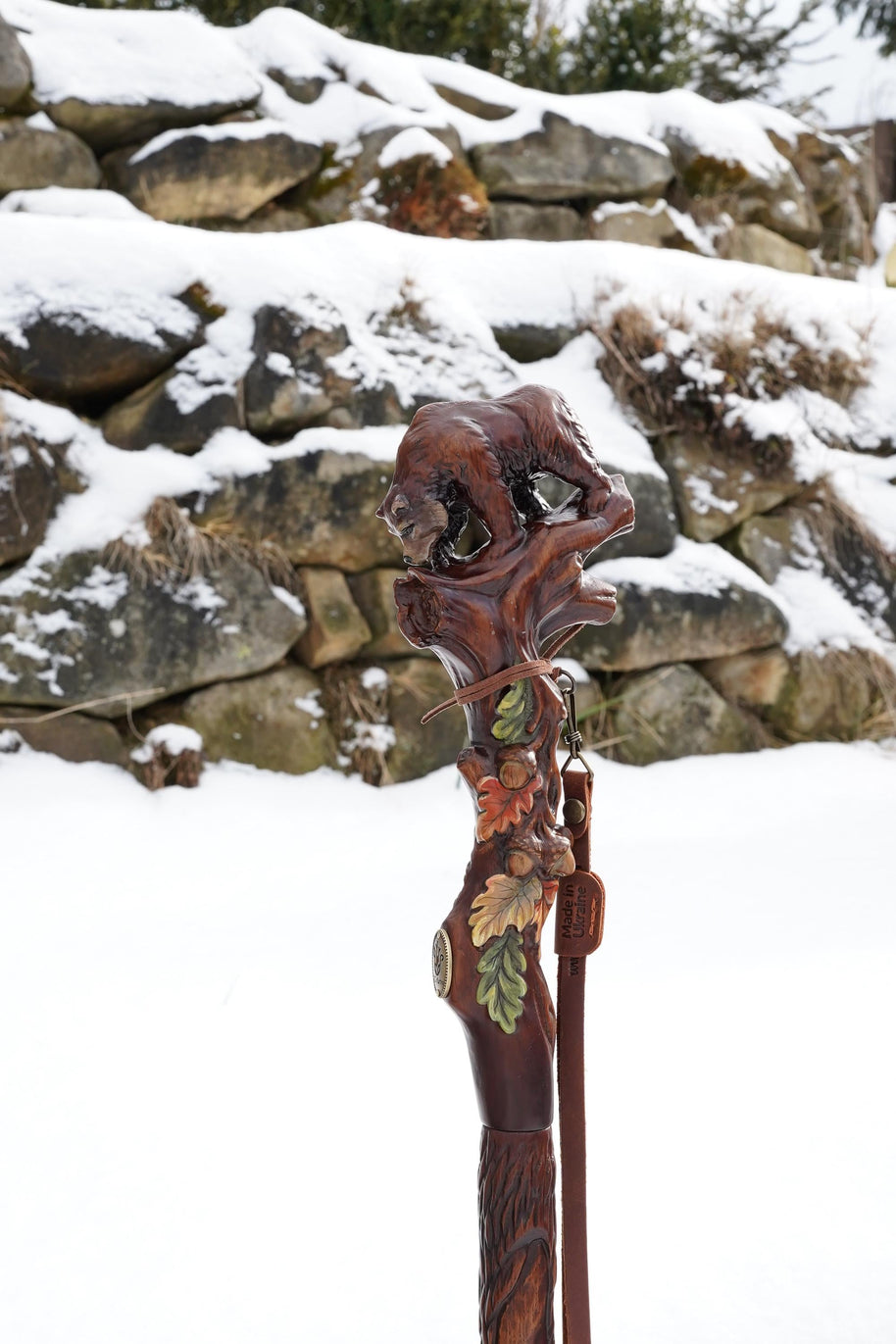 Hand Carved Bear Walking Staff, Hiking Stick: Wooden Cane for Wild Forest - GCArtis - Walking Stick Staff - 