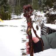 Hand Carved Bear Walking Staff, Hiking Stick: Wooden Cane for Wild Forest - GCArtis - Walking Stick Staff - 