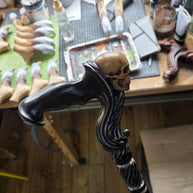 Skull Walking Cane - Ergonomic Wood Carved Gothic Cane - Black edition - GCArtis - Ergonomic Handle Canes - 