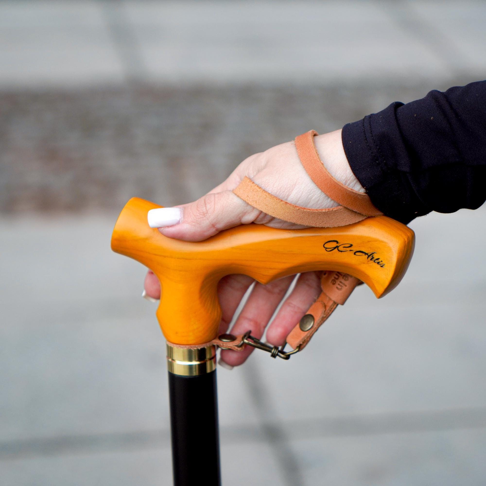 Yellow Wooden Walking Cane - Light weight Classic Fritz handle - GCArtis - Classic Wooden Canes - 