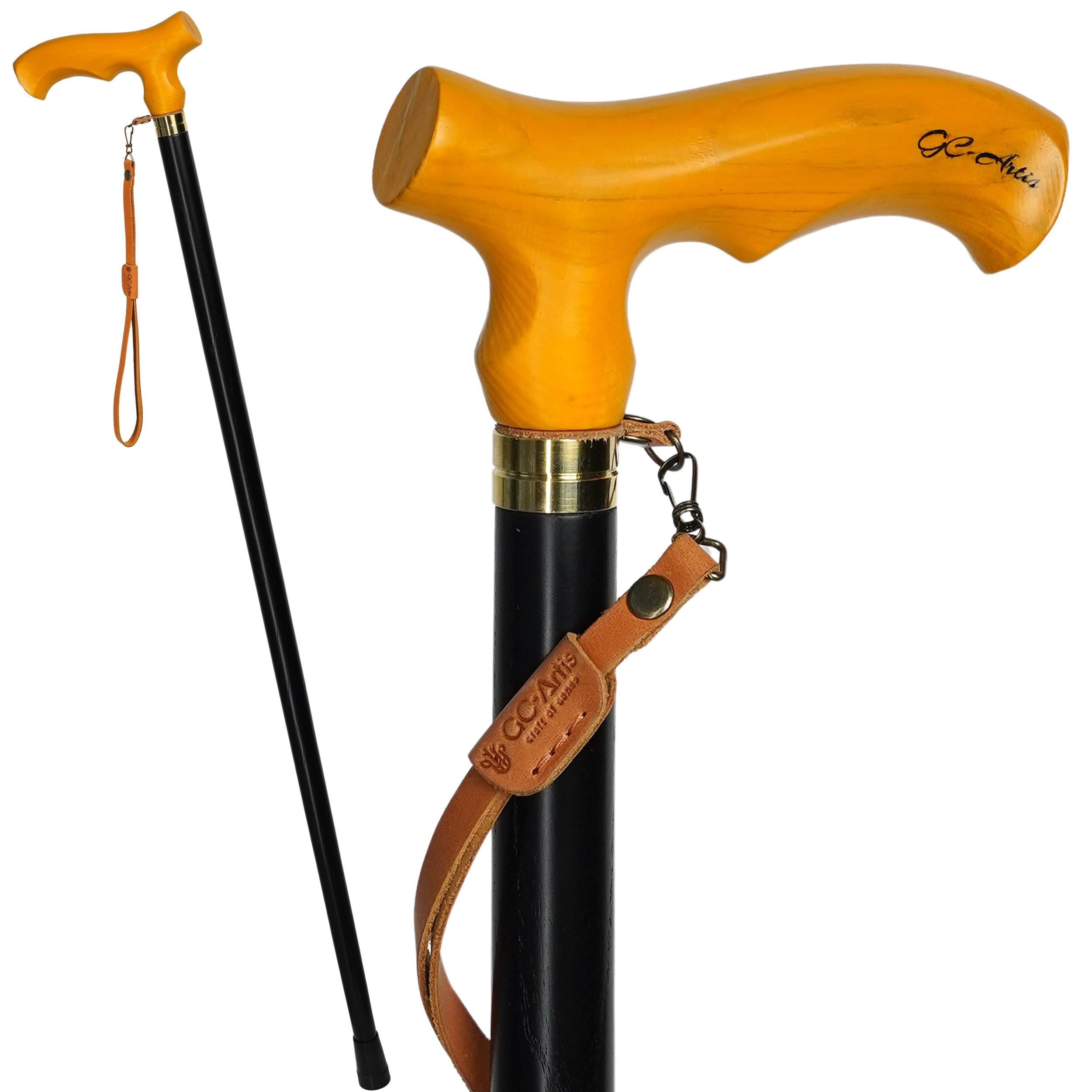 Yellow Wooden Walking Cane - Light weight Classic Fritz handle - GCArtis - Classic Wooden Canes - 
