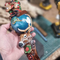 Wooden Walking Staff for Santa Claus wood carved walking stick cane with Reindeer Rudolph and Elves