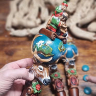 Wooden Walking Staff for Santa Claus wood carved walking stick cane with Reindeer Rudolph and Elves