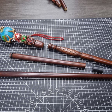 Wooden Walking Staff for Santa Claus wood carved with Reindeer Rudolph and baby Jesus