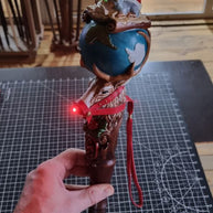 Wooden Walking Staff for Santa Claus wood carved with Reindeer Rudolph and baby Jesus