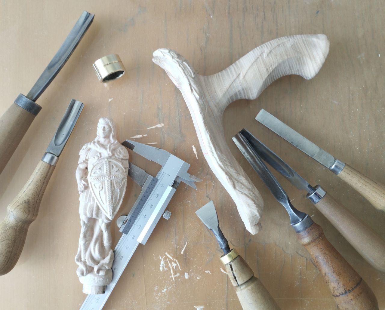 Archangel Michael Dark Wood White Wings Walking Cane