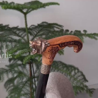 Bear Bronze & Wood Walking Cane Stick