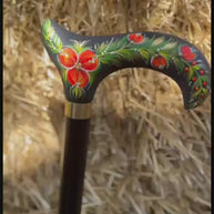 Hand Painted Stylish Walking Stick Cane with Peony Flowers