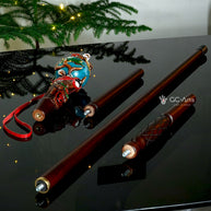 Wooden Walking Staff for Santa Claus wood carved with Reindeer Rudolph and baby Jesus