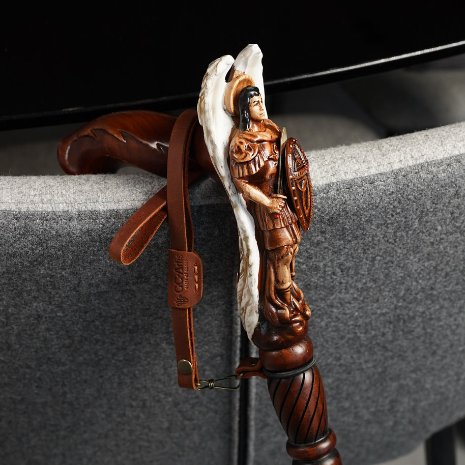 Archangel Michael Dark Wood White Wings Walking Cane