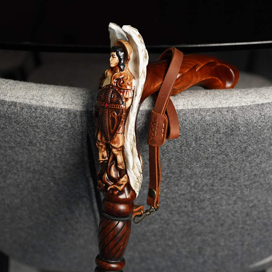 Archangel Michael Dark Wood White Wings Walking Cane