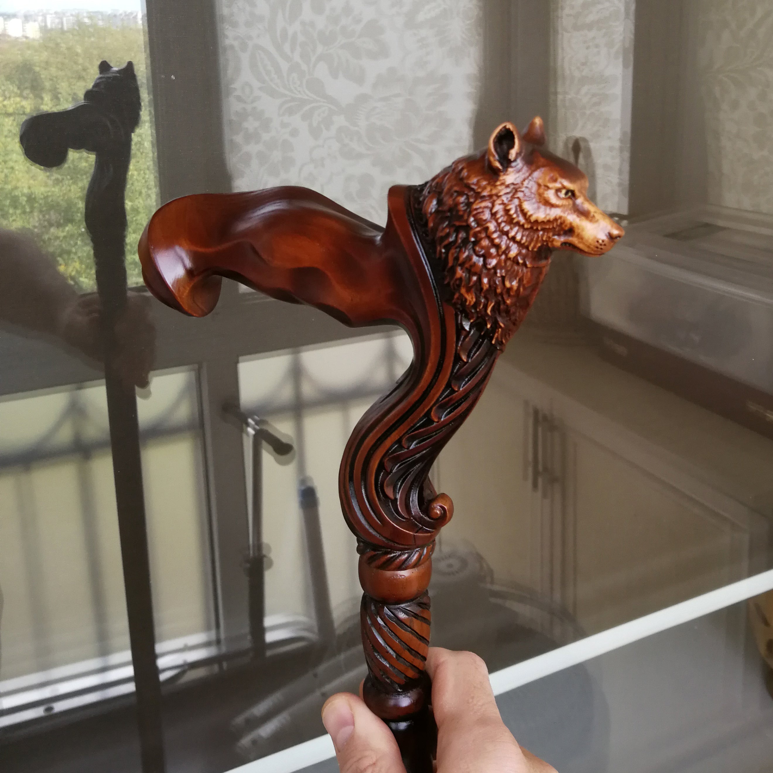 Wolf Cane wooden walking stick - GC-Artis Walking Sticks Canes