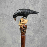 BLACK CROW & SKULL Wooden Walking Stick  Goth Style