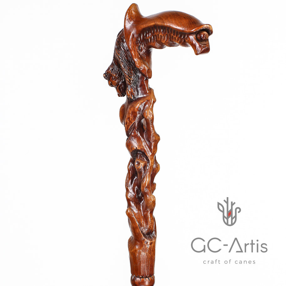 Canne de marche en bois sculpté à la main « Ours qui s’éveille »