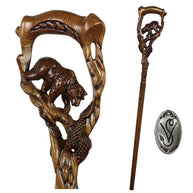 Grizzly Bear &Salmon Cane Dark Wooden walking stick - GC-Artis Walking Sticks Canes
