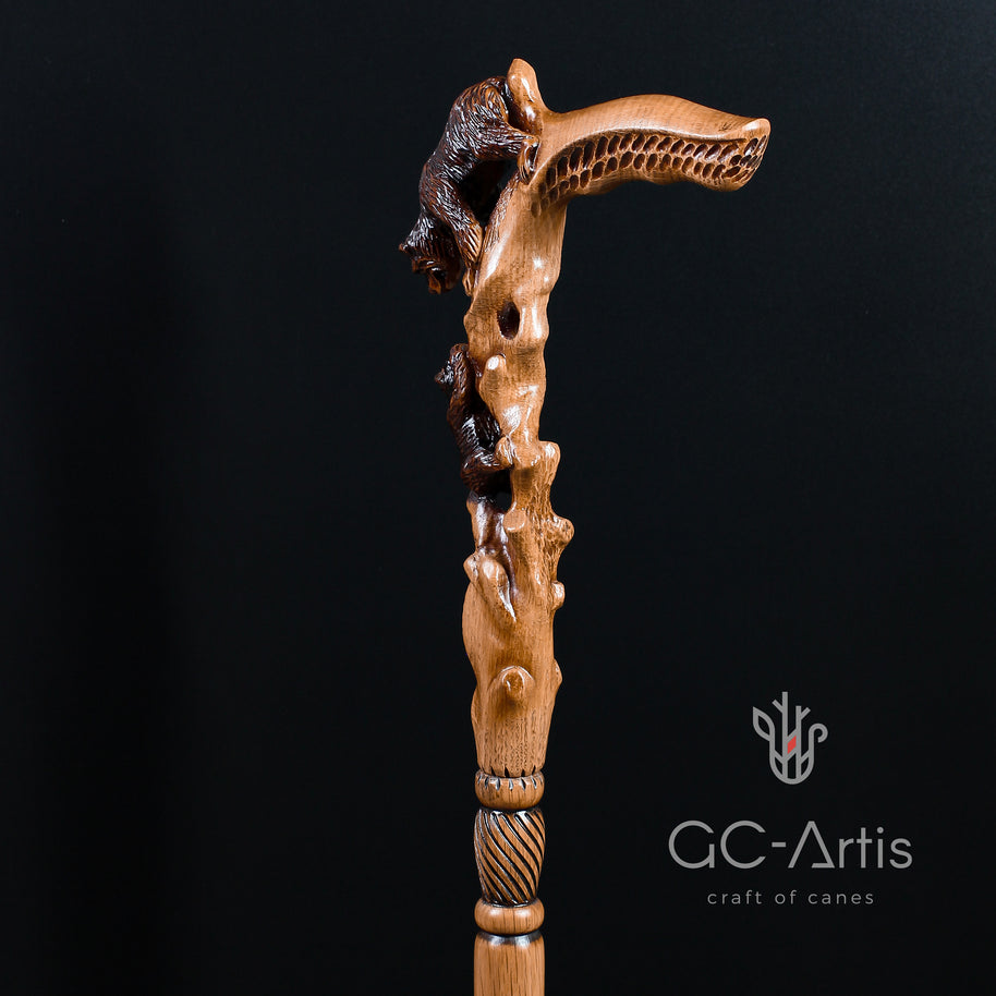 Canne de marche Maman Ours en bois clair