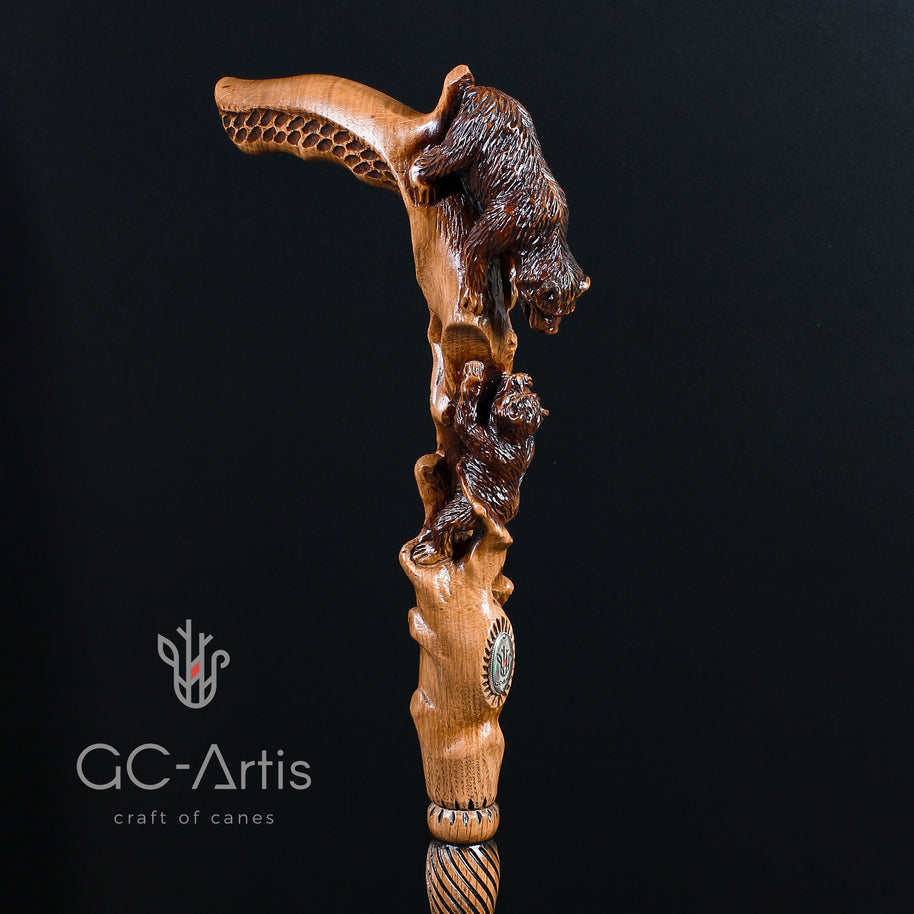 Canne de marche Maman Ours en bois clair