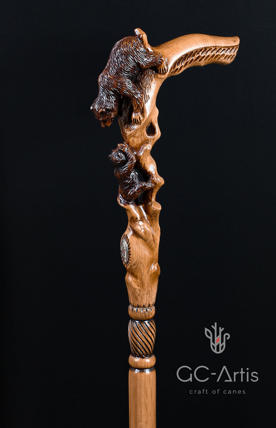 Canne de marche Maman Ours en bois clair