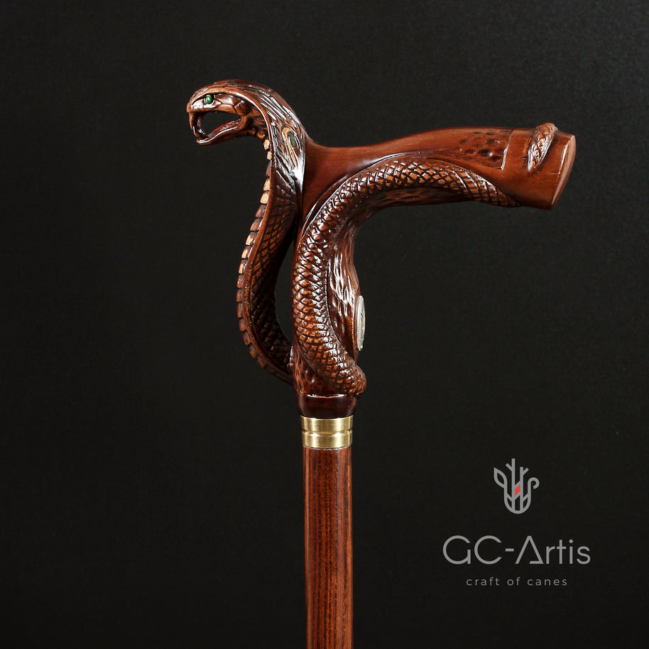 Wooden Cane Walking Stick Cobra Snake - GC-Artis Walking Sticks Canes