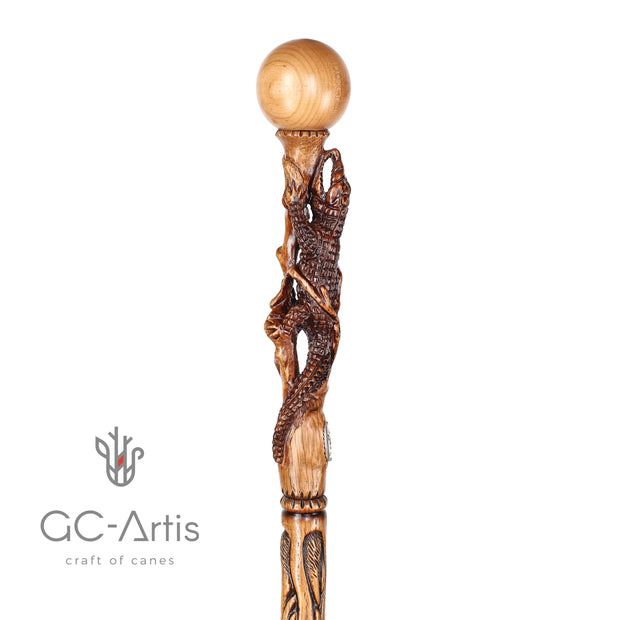 Crocodile Alligator Hand carved Walking Cane Stick Hiking Staff