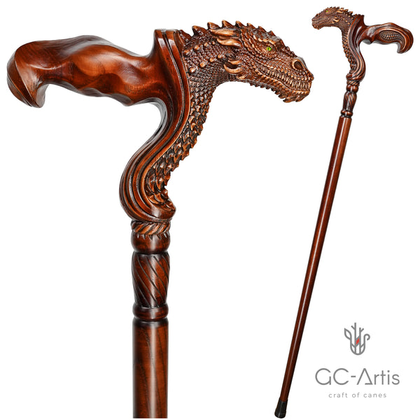 Dragon Cane wooden walking stick