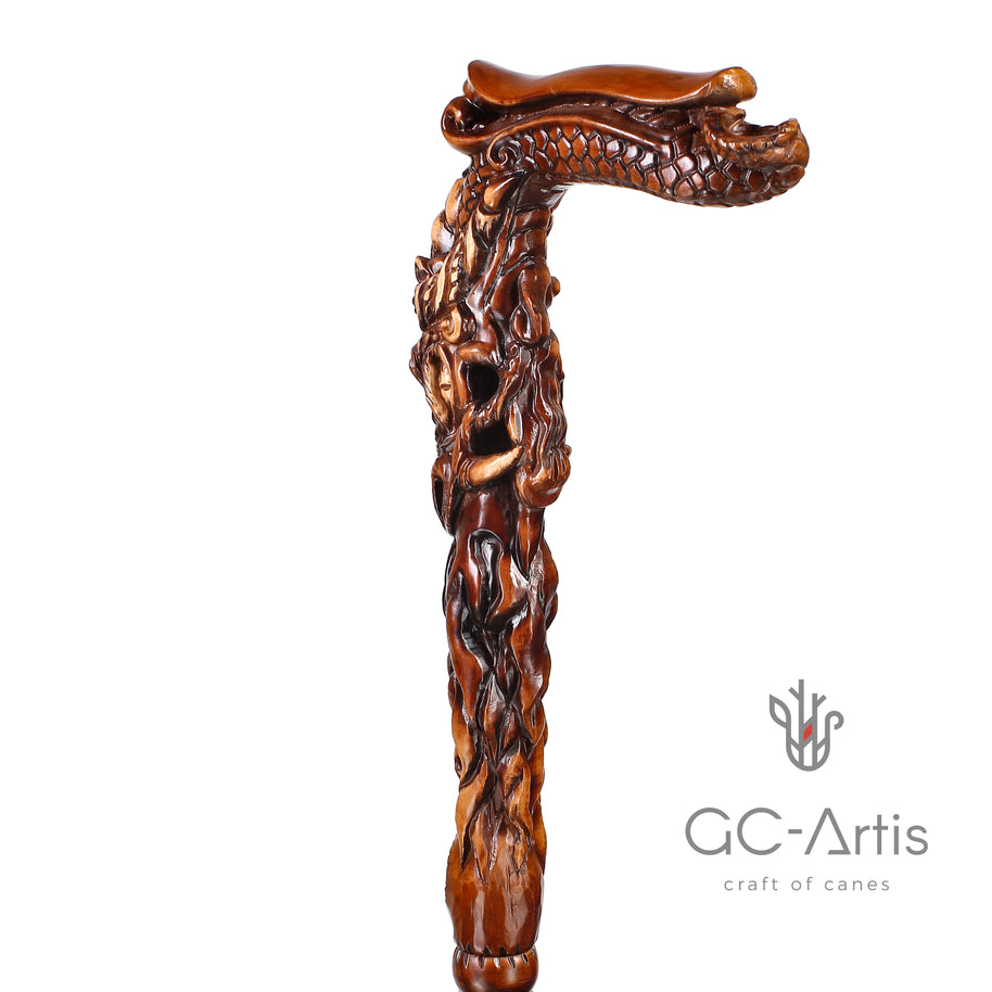 CANNE Dragon Fantaisie Bâton de Marche en Bois Foncé
