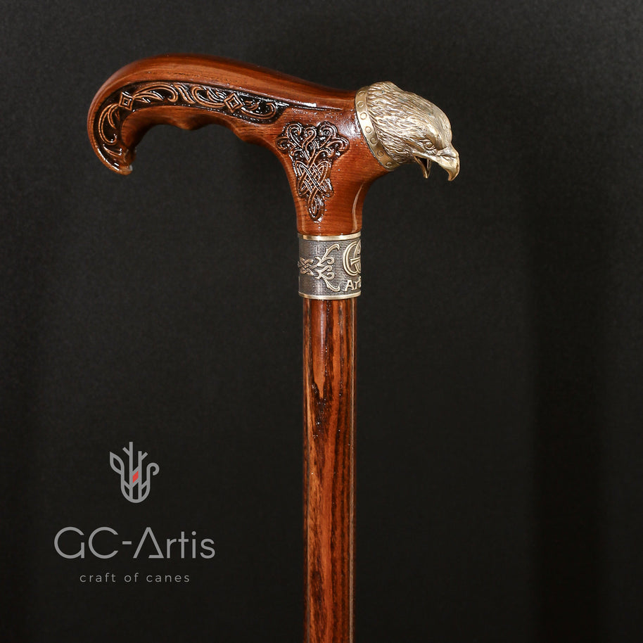 Canne de marche Aigle américain en bois et bronze