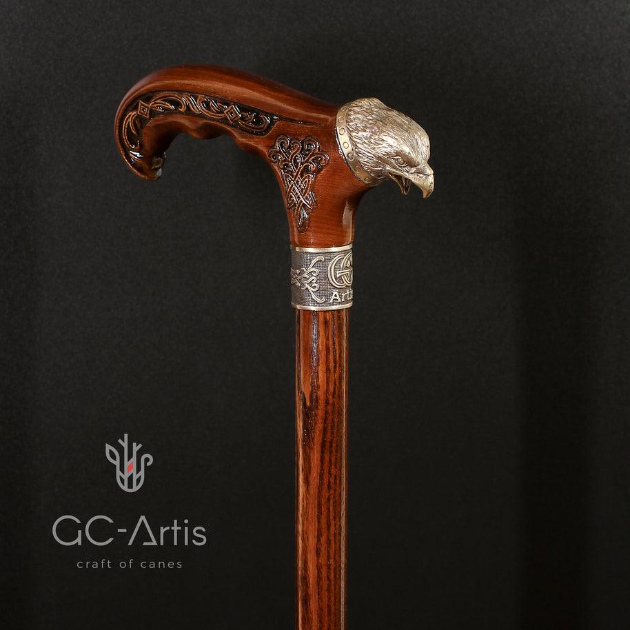 Canne de marche Aigle américain en bois et bronze