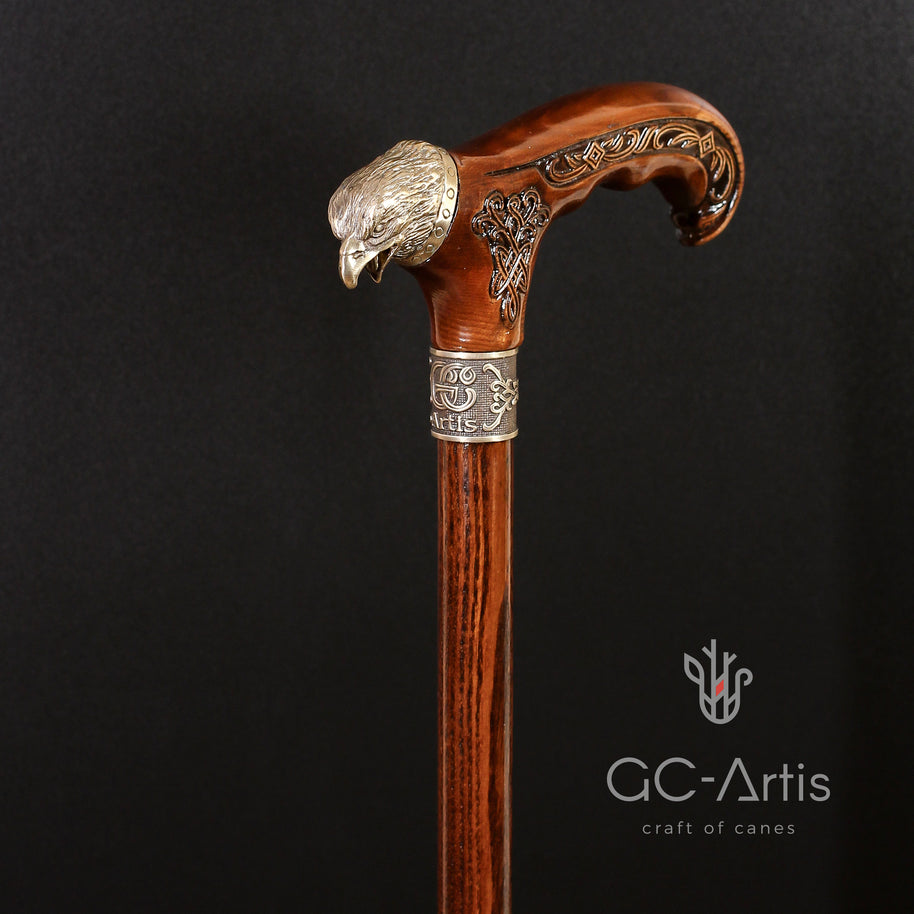 Canne de marche Aigle américain en bois et bronze