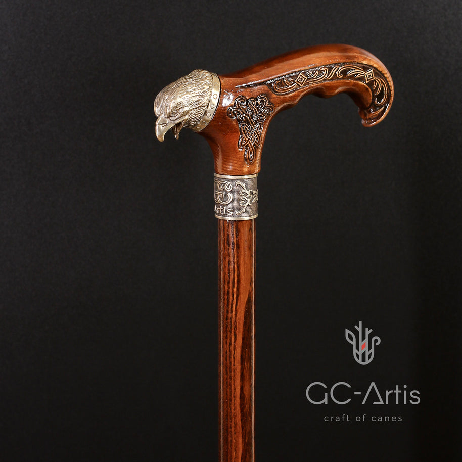 Canne de marche Aigle américain en bois et bronze