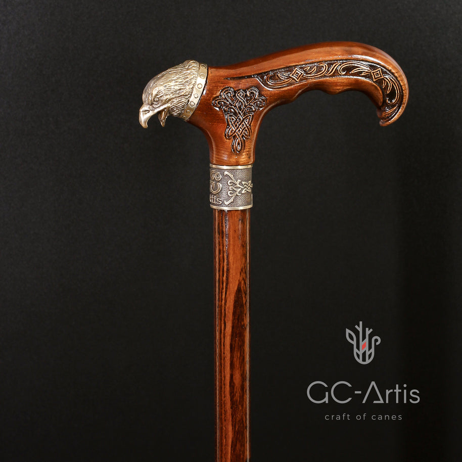 Canne de marche Aigle américain en bois et bronze