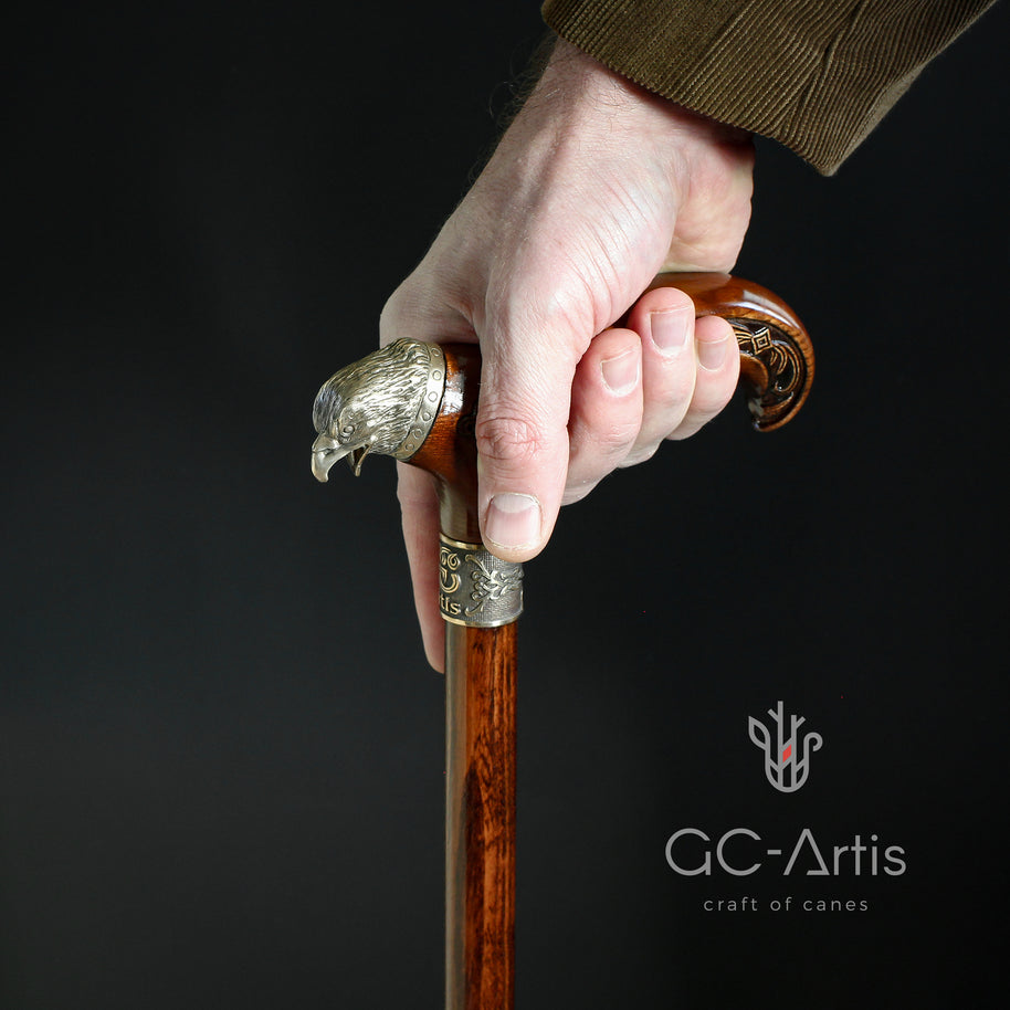 Canne de marche Aigle américain en bois et bronze