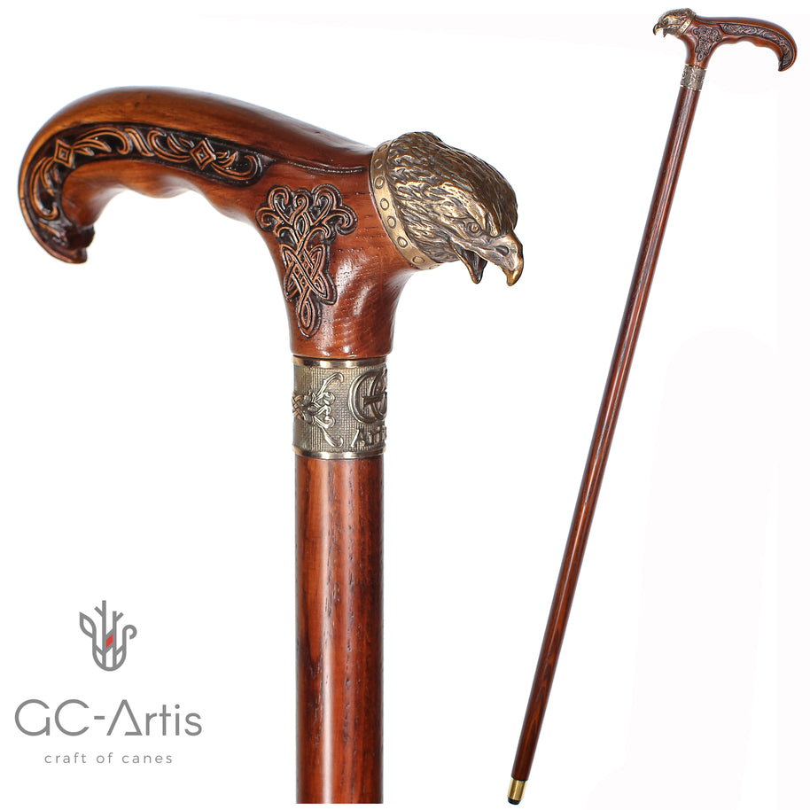 Canne de marche Aigle américain en bois et bronze