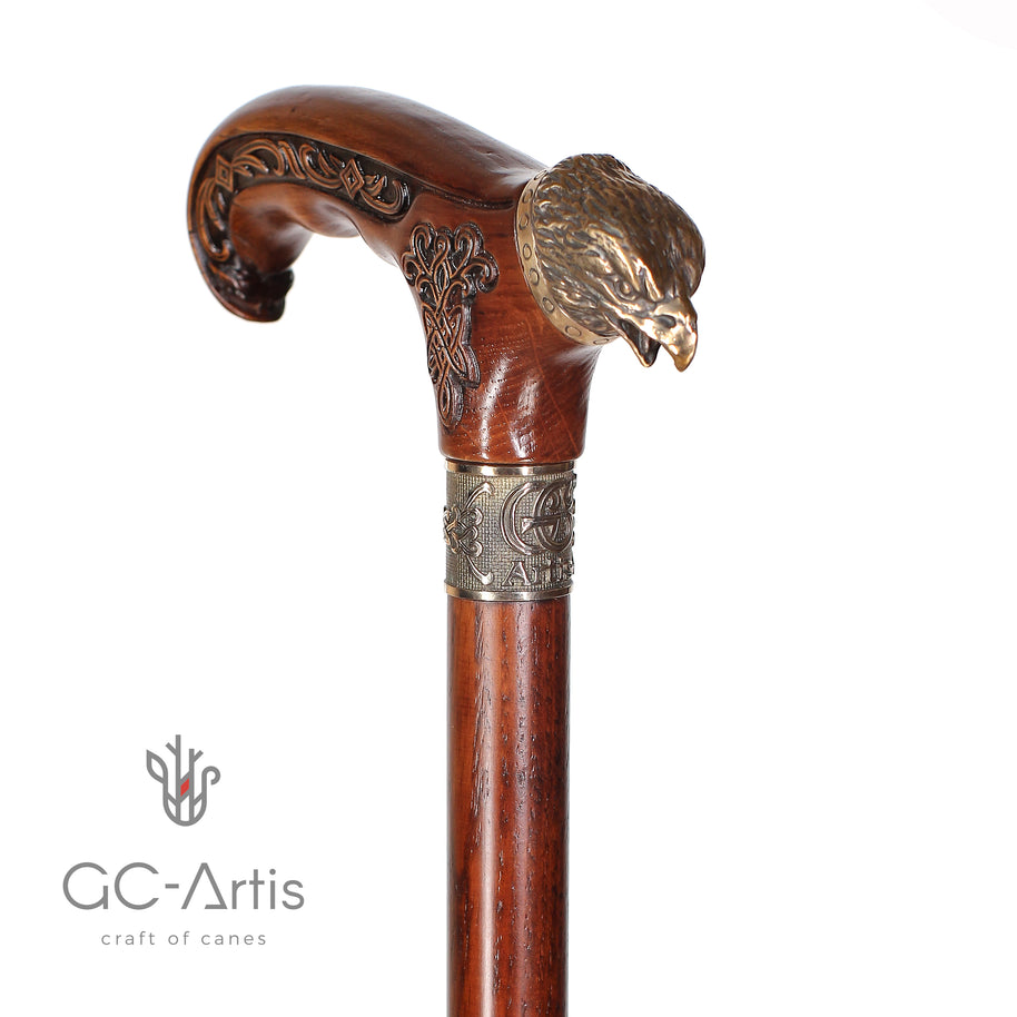 Canne de marche Aigle américain en bois et bronze