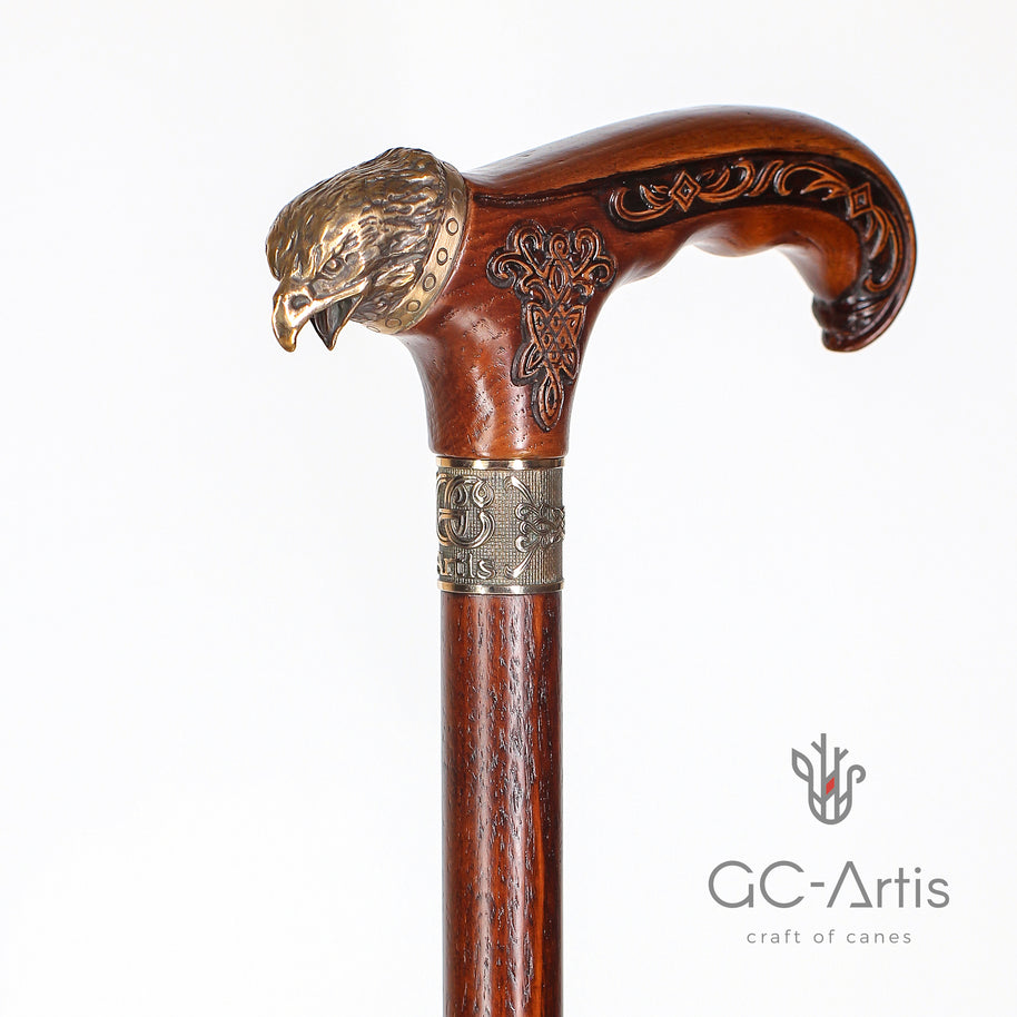 Canne de marche Aigle américain en bois et bronze