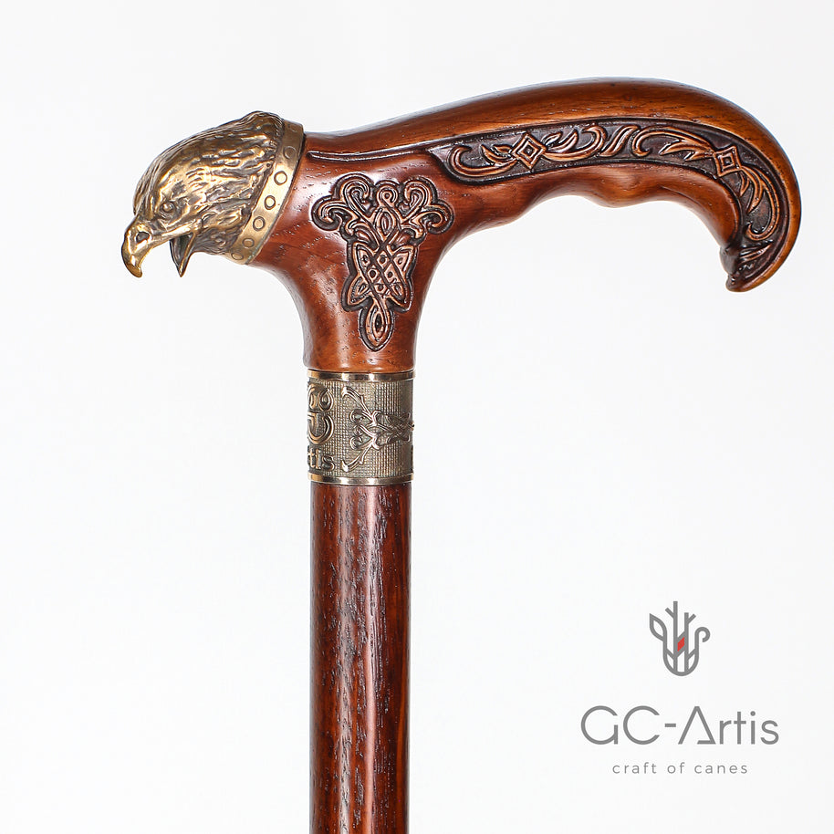 Canne de marche Aigle américain en bois et bronze