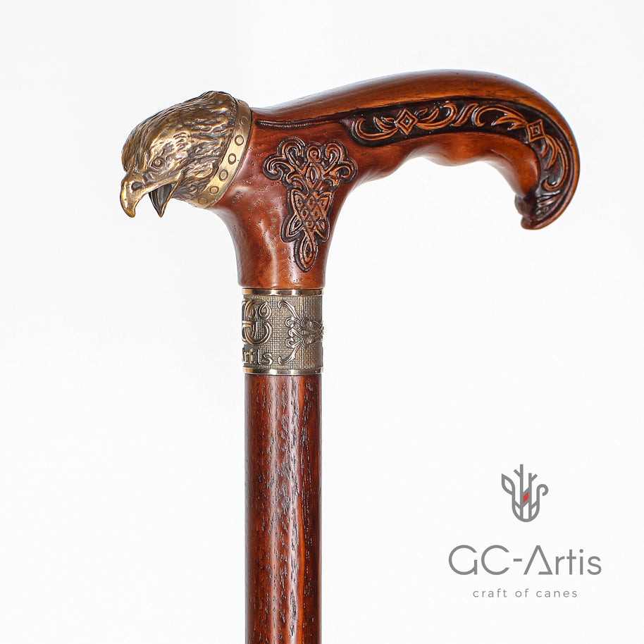 Canne de marche Aigle américain en bois et bronze