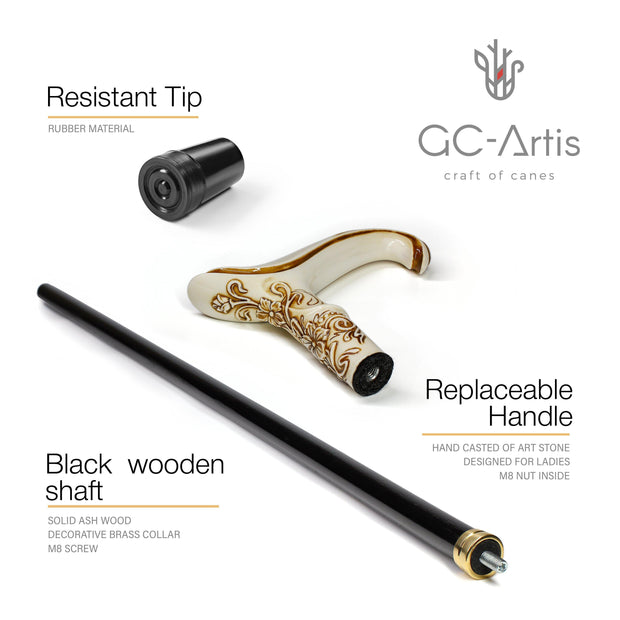 Elegy Elegant Pretty Walking stick cane white Ivory color - GC-Artis Walking Sticks Canes