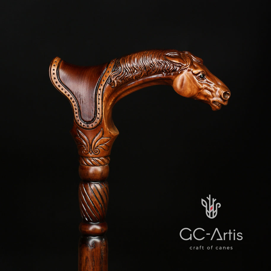 Canne de marche en bois cheval avec selle