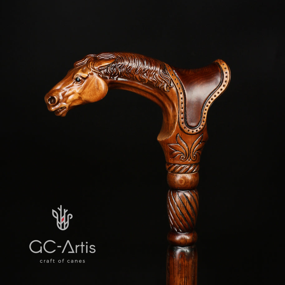 Canne de marche en bois cheval avec selle