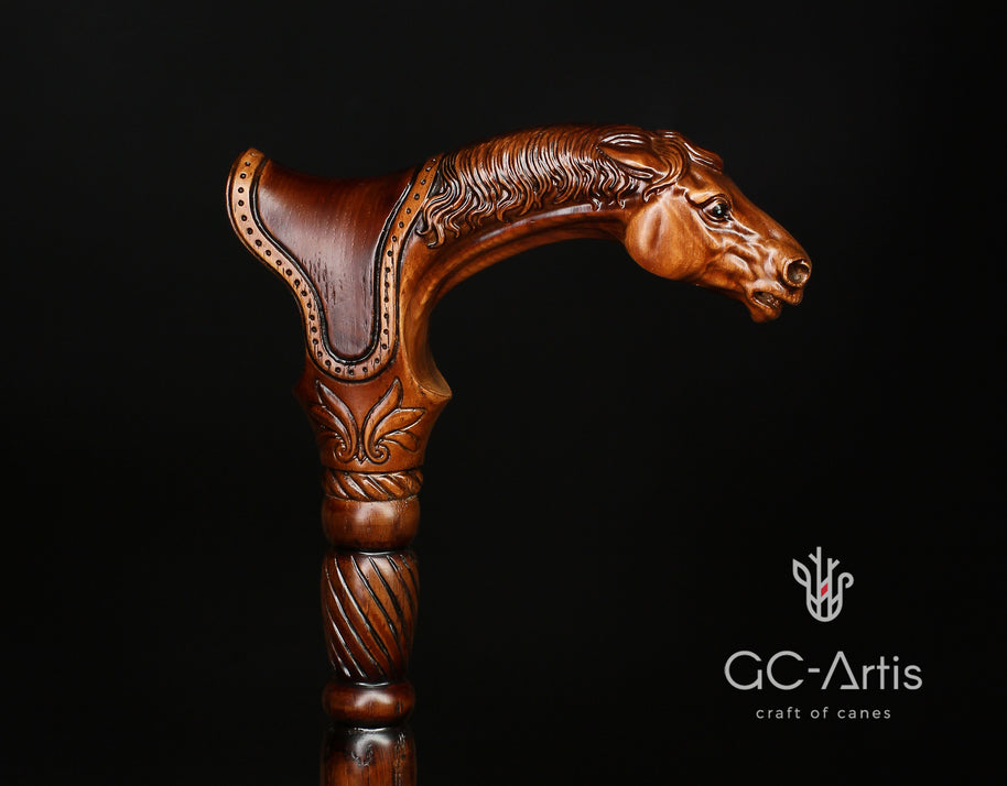 Canne de marche en bois cheval avec selle