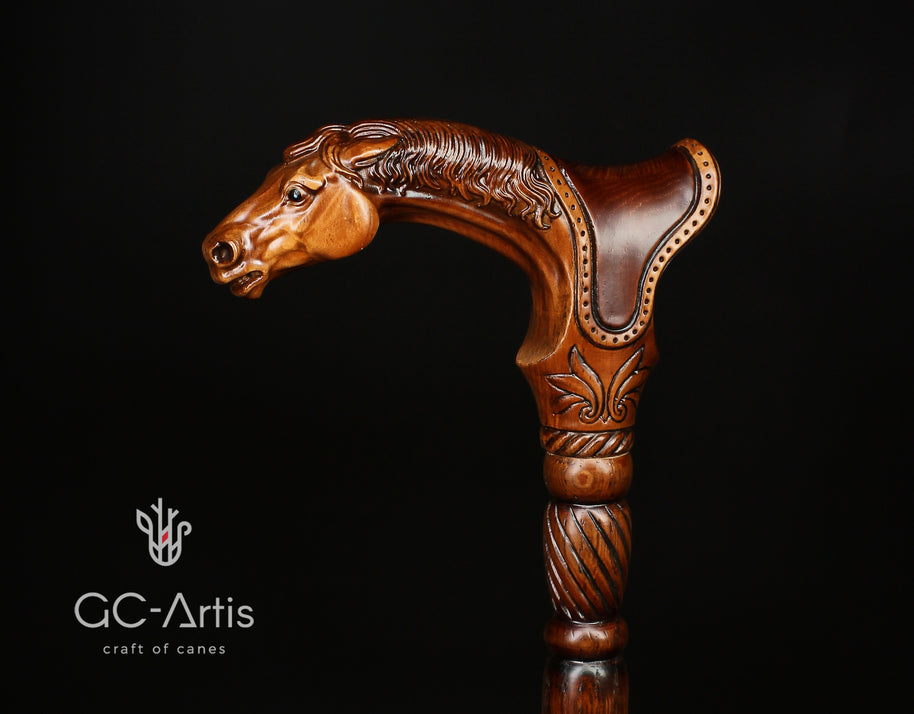 Canne de marche en bois cheval avec selle