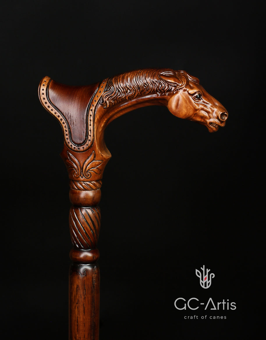 Canne de marche en bois cheval avec selle