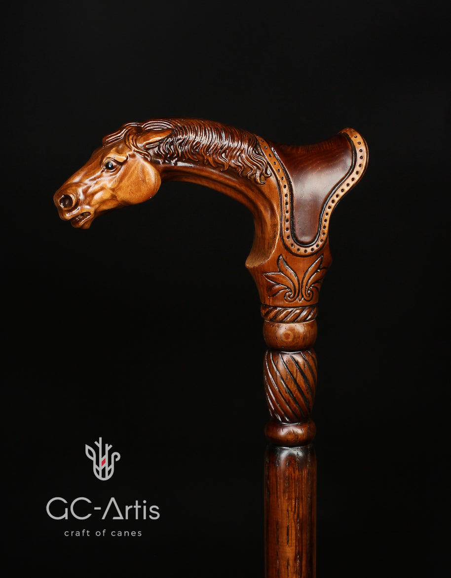 Canne de marche en bois cheval avec selle