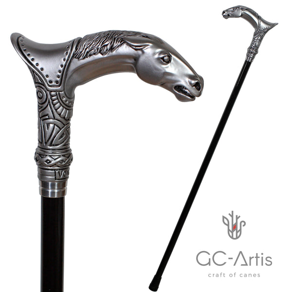 Horse Head Silver Color walking stick walking cane - GC-Artis Walking Sticks Canes