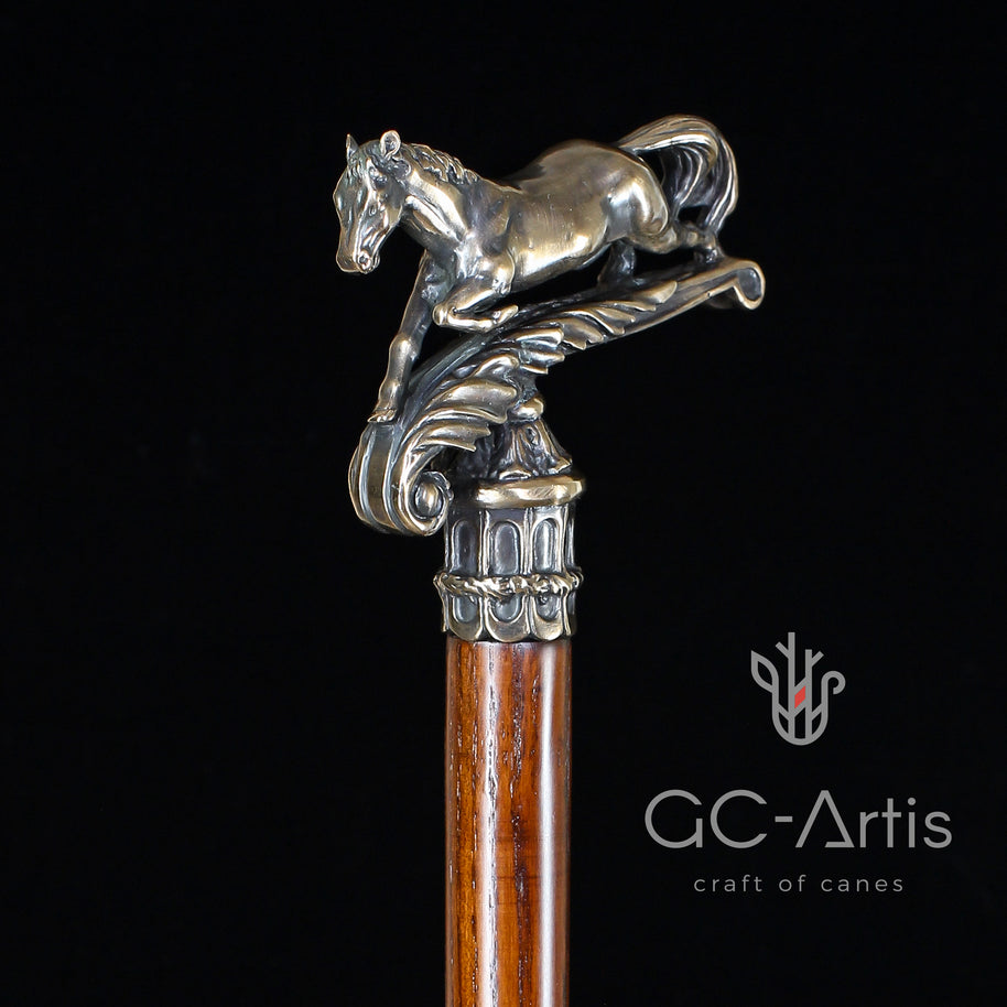 Walking Stick Cane Horse Solid Bronze & wood classic vintage style - GC-Artis Walking Sticks Canes