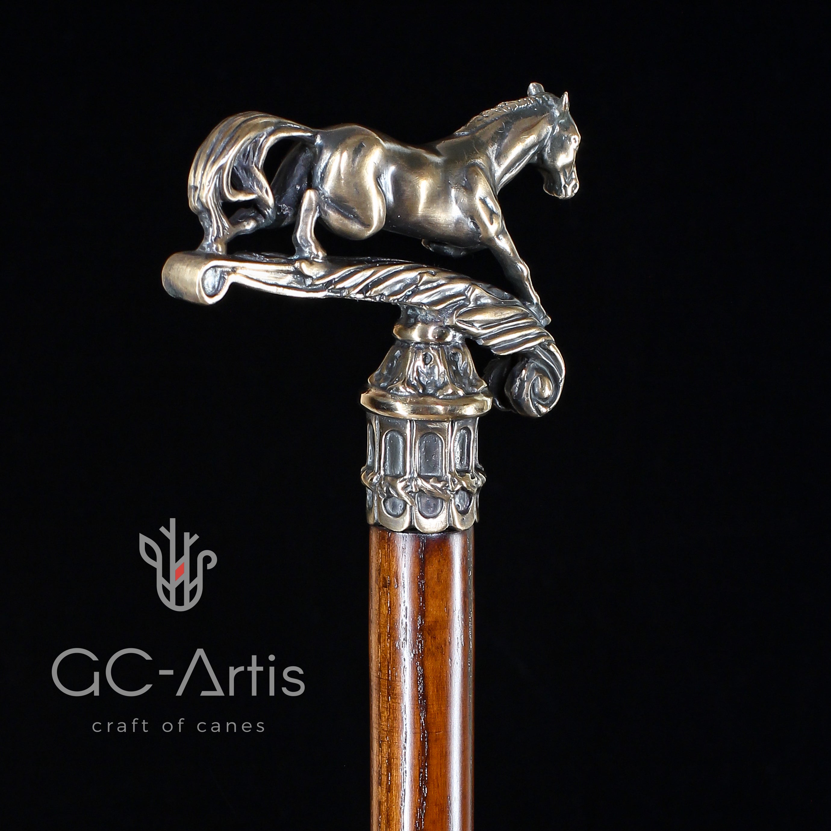 Walking Stick Cane Horse Solid Bronze & wood classic vintage style